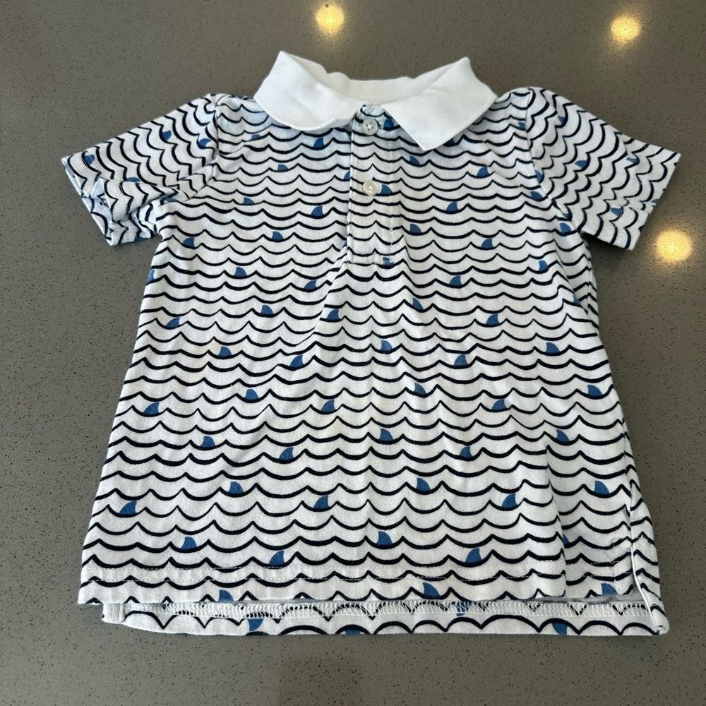 Janie and Jack Shark Fin Jersey Short Sleeve Cotton Polo Size 18-24M